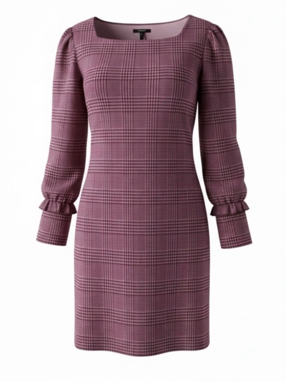 MASSINI Mini Dress Purple Pink Long Sleeve Preppy Herringbone Plaid Large Boho